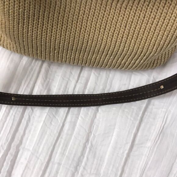 lina Woven Knit Macrame Thread Vinyl Combo Hobo Tan Brown Shoulder Bag - Picture 3 of 15